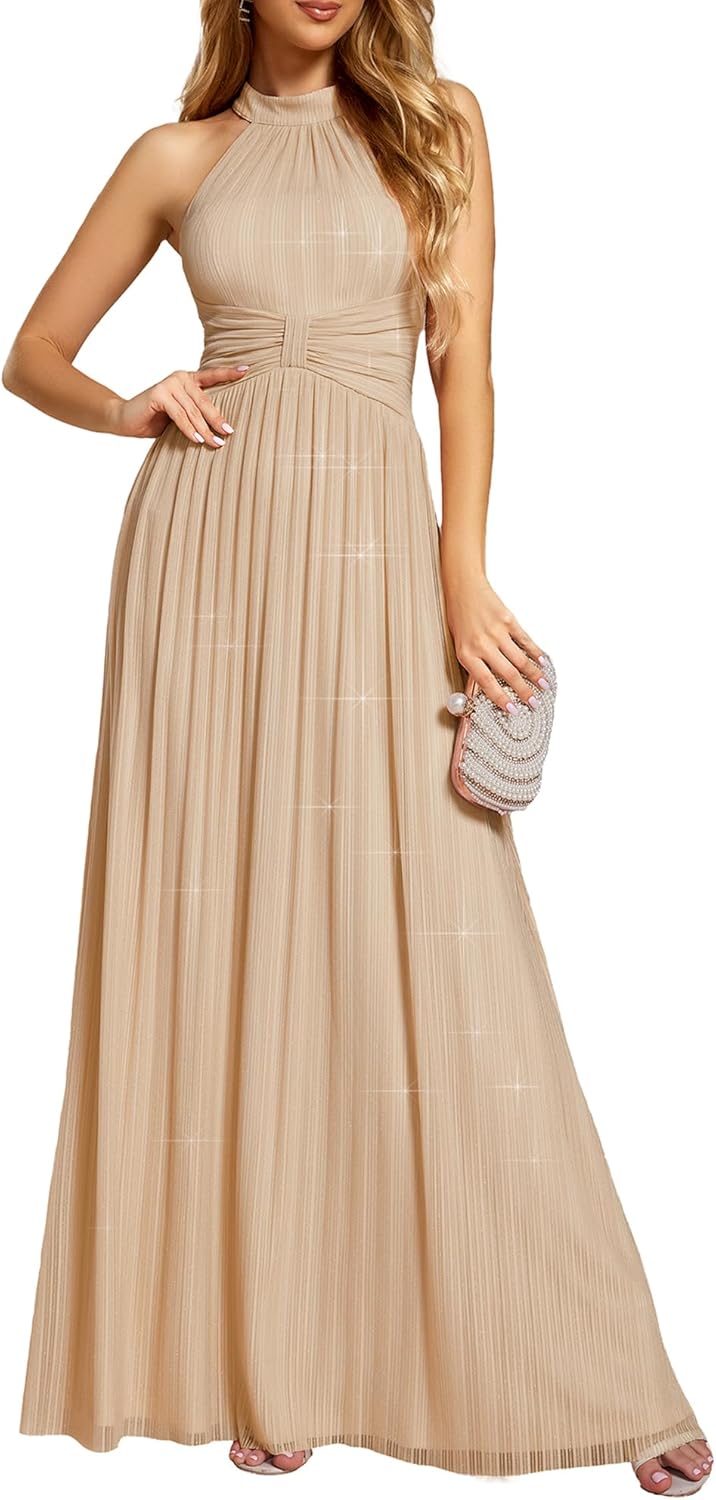 Ever-Pretty Women's Sexy Halter Sleeveless Pletaed Floor Length Glitter Evening Formal Dress 41961 - Image 11