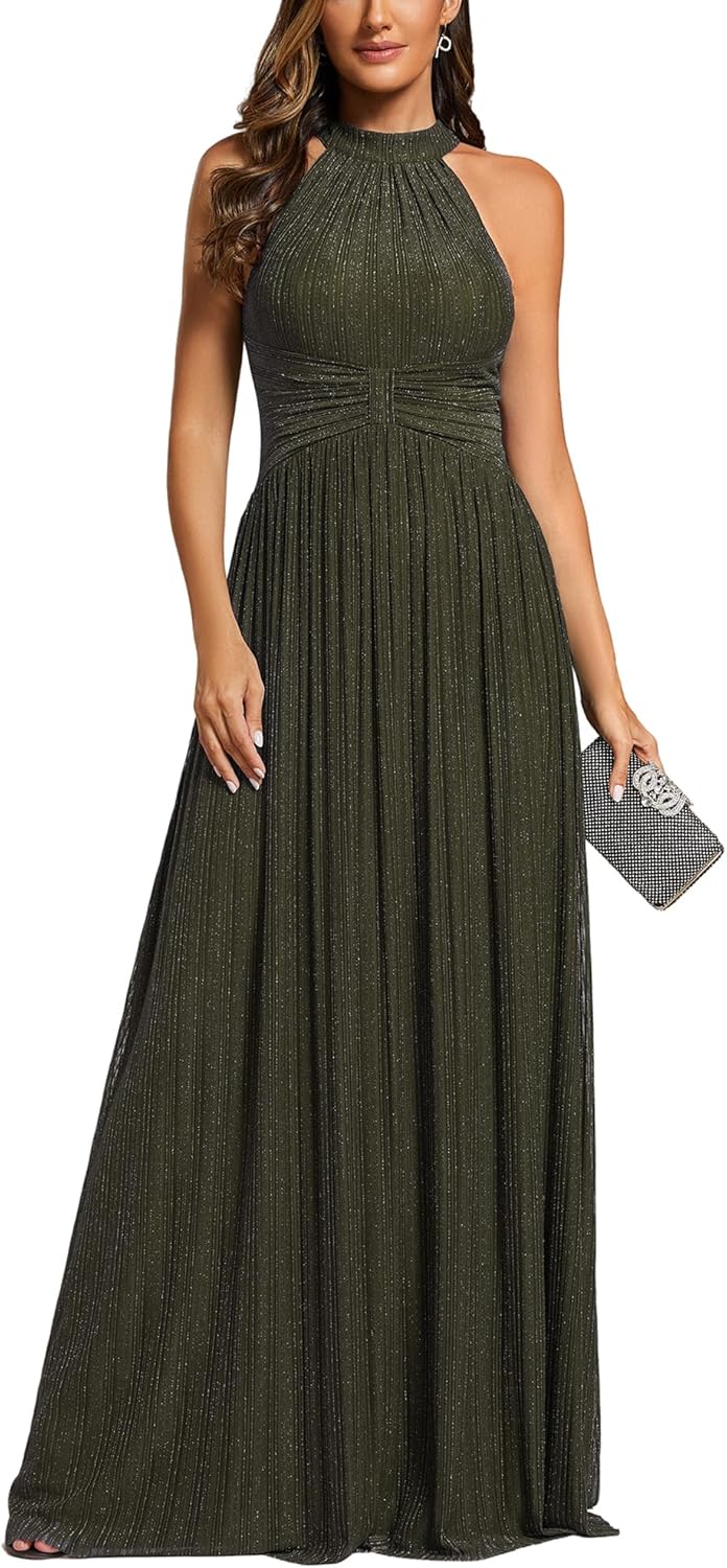 Ever-Pretty Women's Sexy Halter Sleeveless Pletaed Floor Length Glitter Evening Formal Dress 41961 - Image 15