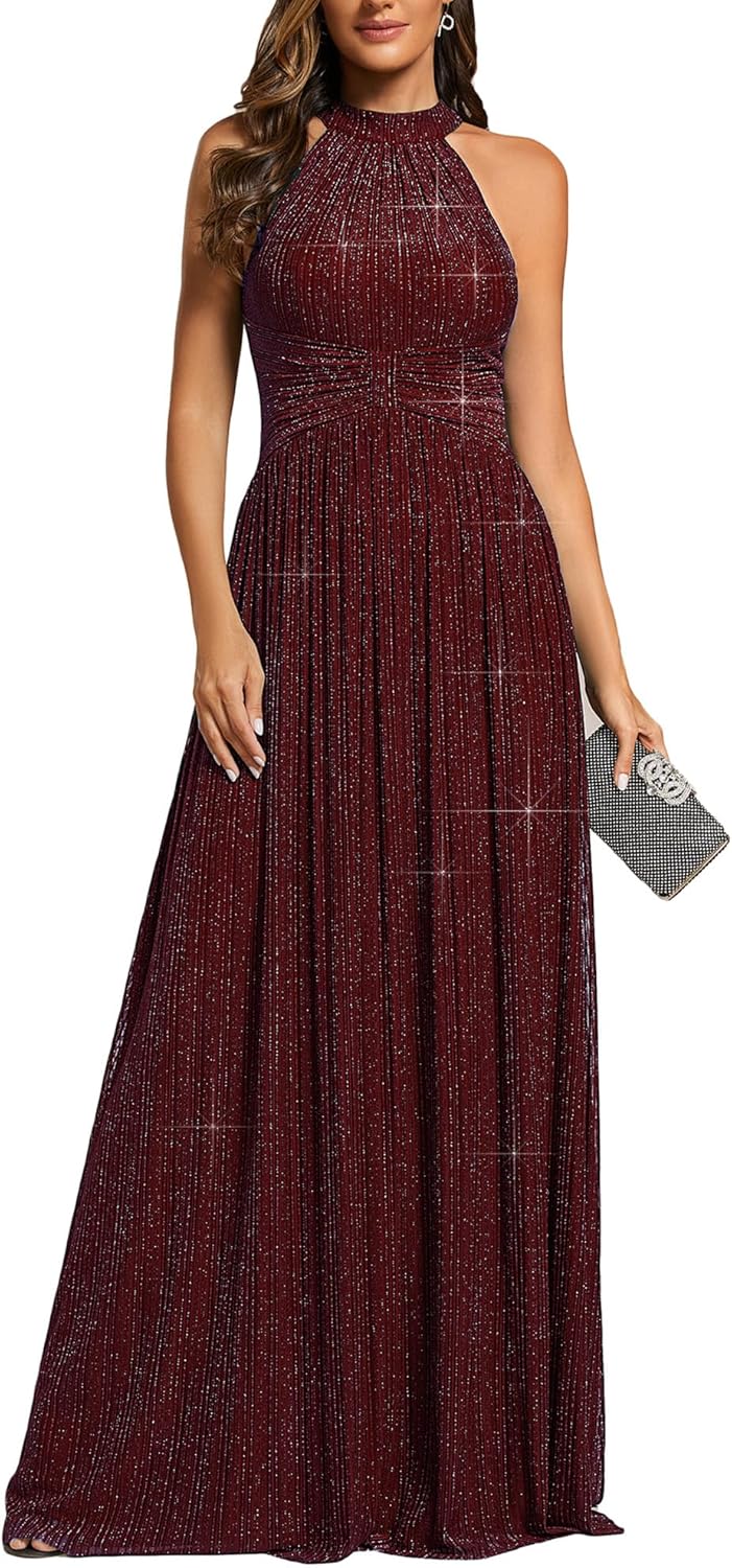Ever-Pretty Women's Sexy Halter Sleeveless Pletaed Floor Length Glitter Evening Formal Dress 41961 - Image 7