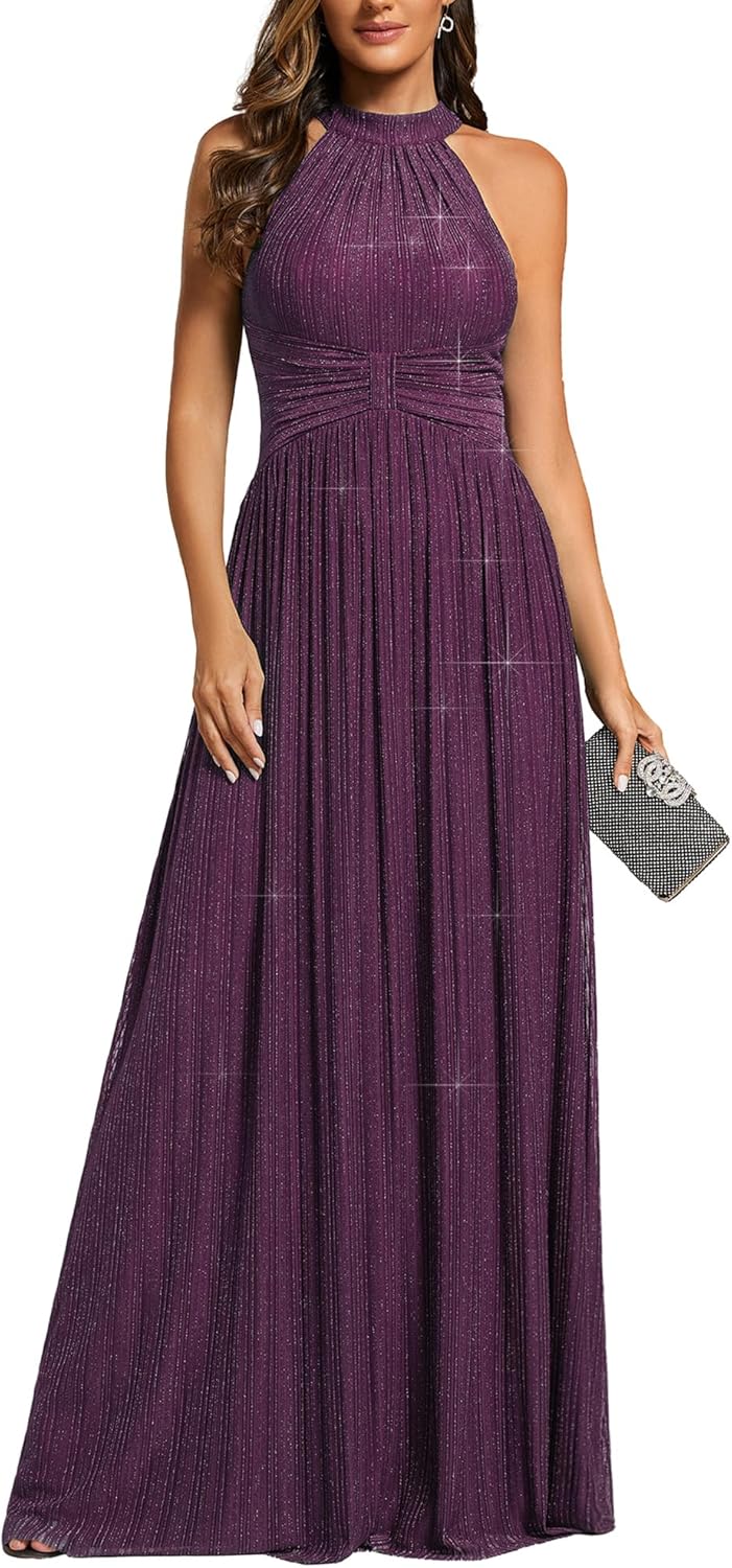 Ever-Pretty Women's Sexy Halter Sleeveless Pletaed Floor Length Glitter Evening Formal Dress 41961 - Image 12