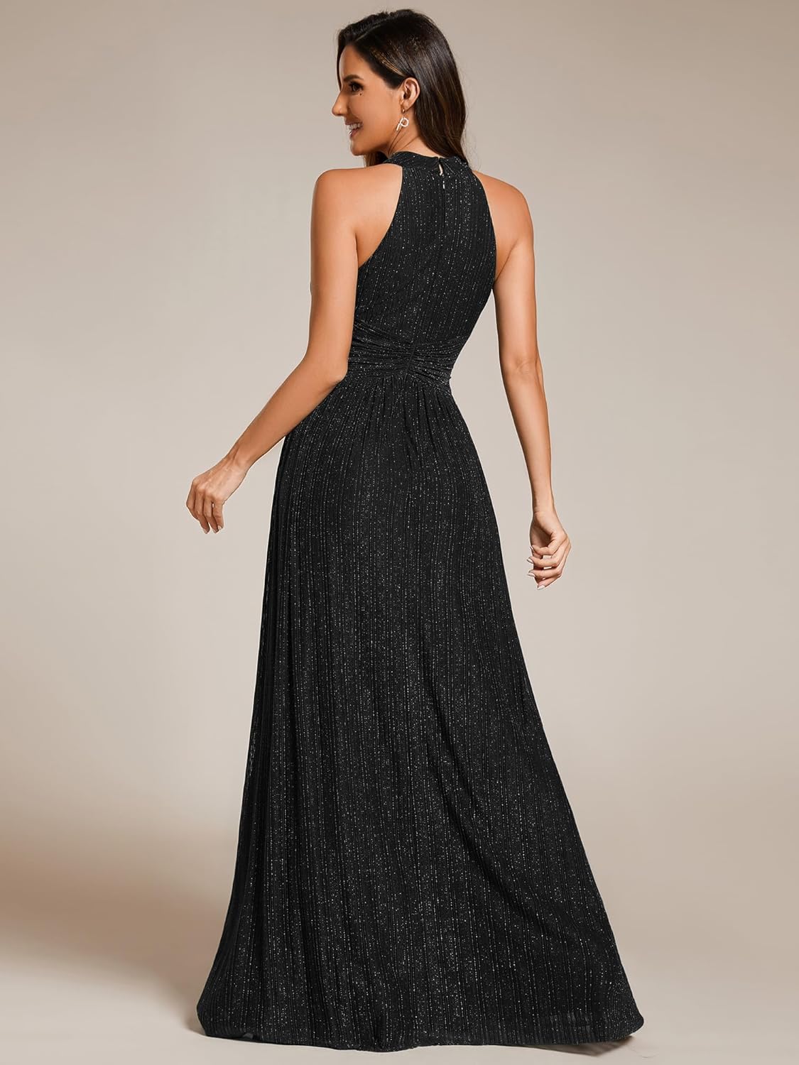 Ever-Pretty Women's Sexy Halter Sleeveless Pletaed Floor Length Glitter Evening Formal Dress 41961 - Image 2