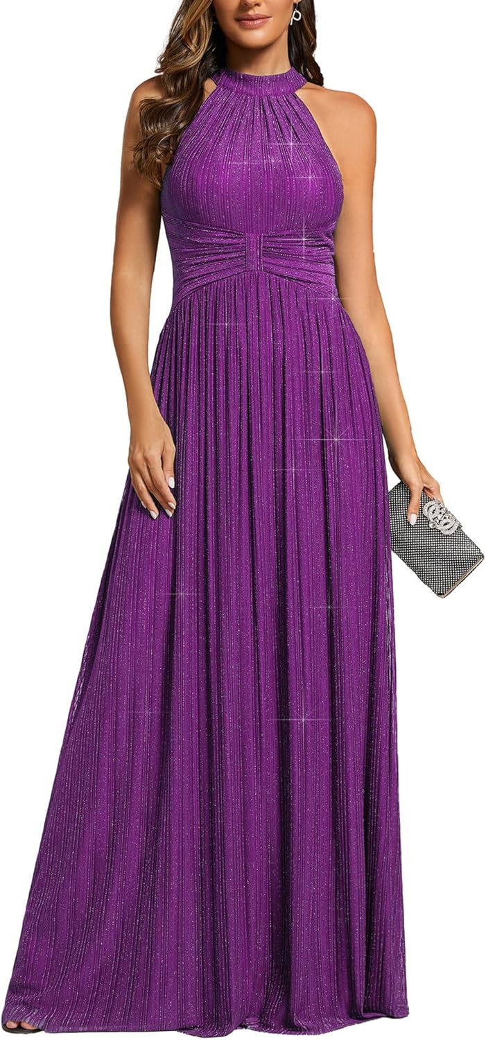 Ever-Pretty Women's Sexy Halter Sleeveless Pletaed Floor Length Glitter Evening Formal Dress 41961 - Image 14