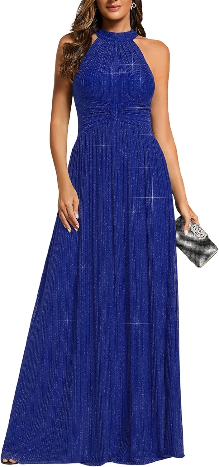Ever-Pretty Women's Sexy Halter Sleeveless Pletaed Floor Length Glitter Evening Formal Dress 41961 - Image 6