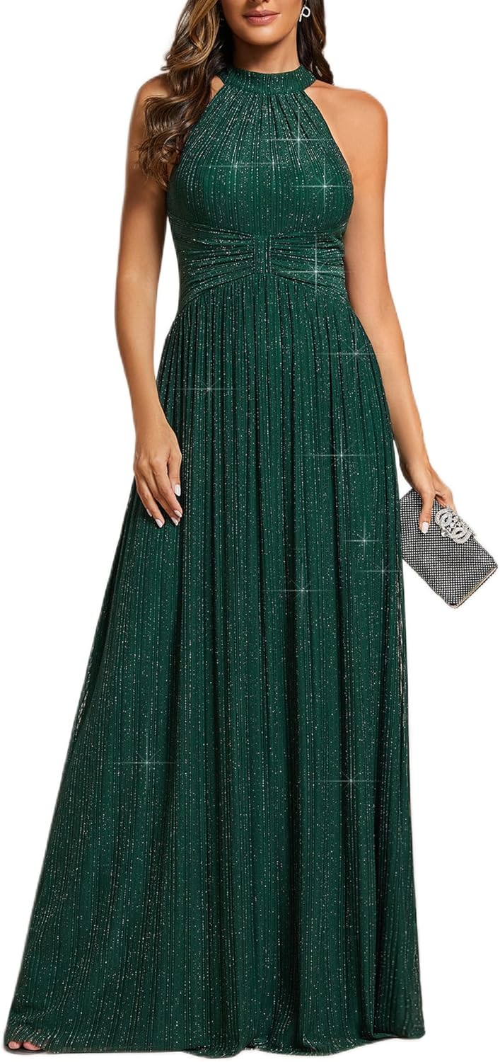 Ever-Pretty Women's Sexy Halter Sleeveless Pletaed Floor Length Glitter Evening Formal Dress 41961 - Image 8