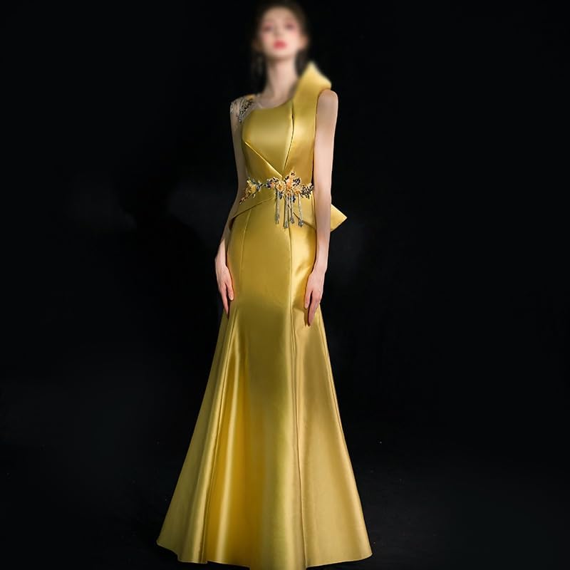 Golden Evening Dress Women's Banquet Long Annual Meeting Evening Performance Dress - Image 2