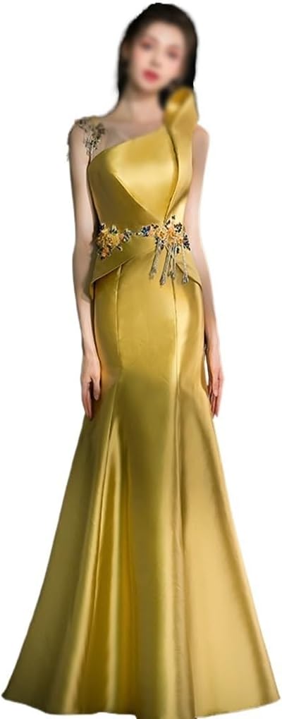Golden Evening Dress Women's Banquet Long Annual Meeting Evening Performance Dress