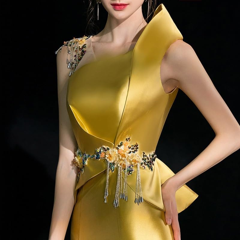 Golden Evening Dress Women's Banquet Long Annual Meeting Evening Performance Dress - Image 4