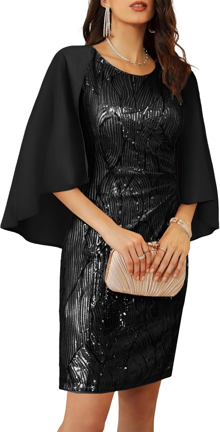 GRACE KARIN 2025 Women's Sequin Dress Mother of The Bride Dress with Chiffon Shrug Formal Wedding Guest Party Dresses - Image 10