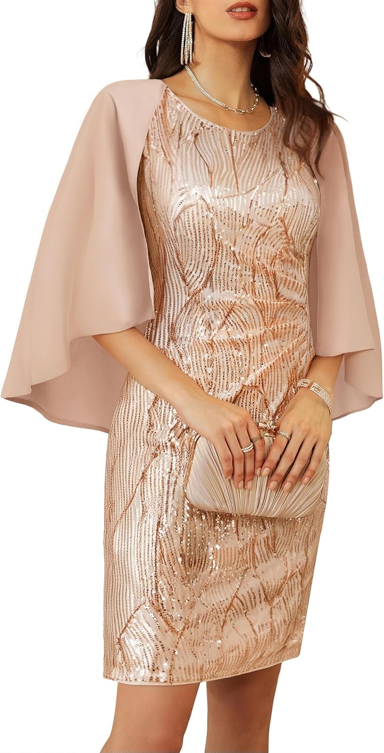 GRACE KARIN 2025 Women's Sequin Dress Mother of The Bride Dress with Chiffon Shrug Formal Wedding Guest Party Dresses - Image 9