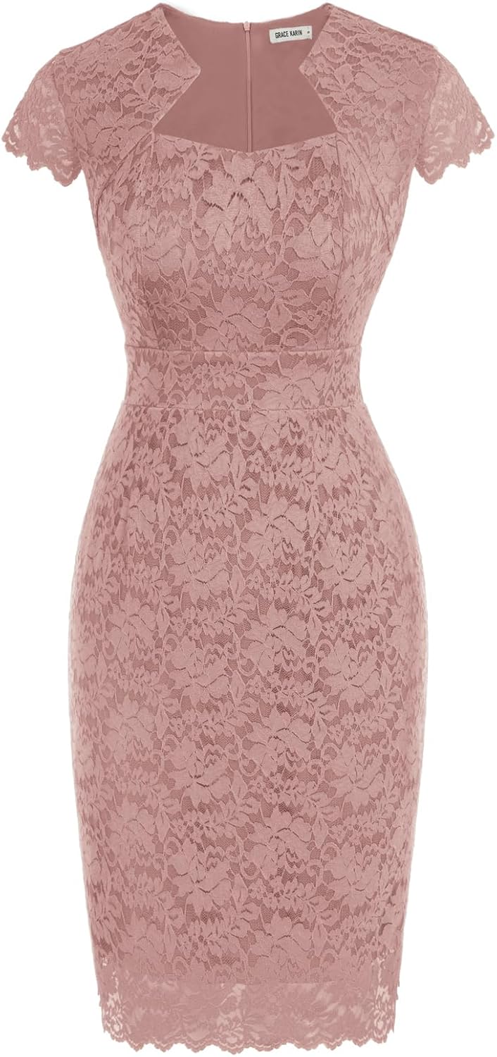 GRACE KARIN Cocktail Dress for Women Cap Sleeve Lace Dress for Wedding Guest Business Casual Dresses - Image 7