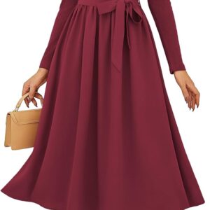 GRACE KARIN Women's Fall Long Sleeve Midi Dress 2025 Casual Square Neck Knit Belted A Line Flowy Elegant Going Out Dresses