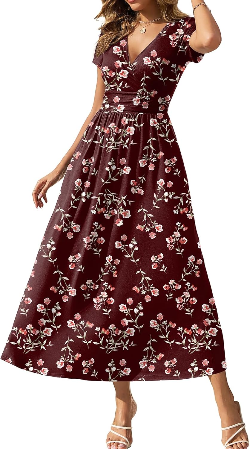 Gracyoga Women's Summer Dresses 2025 Short Sleeve Maxi Dress Casual V Neck Flowy Sundress with Pockets - Image 20