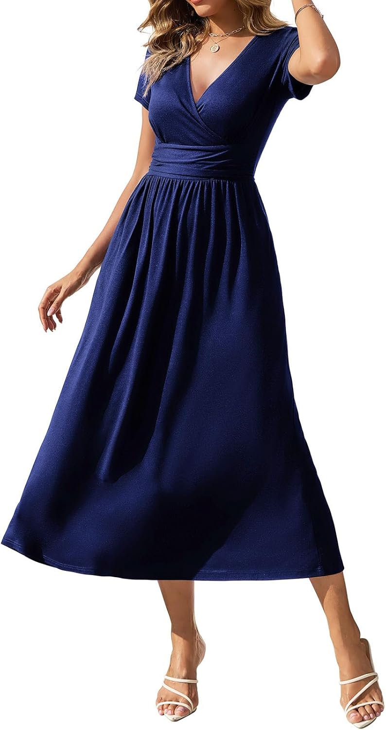 Gracyoga Women's Summer Dresses 2025 Short Sleeve Maxi Dress Casual V Neck Flowy Sundress with Pockets - Image 24