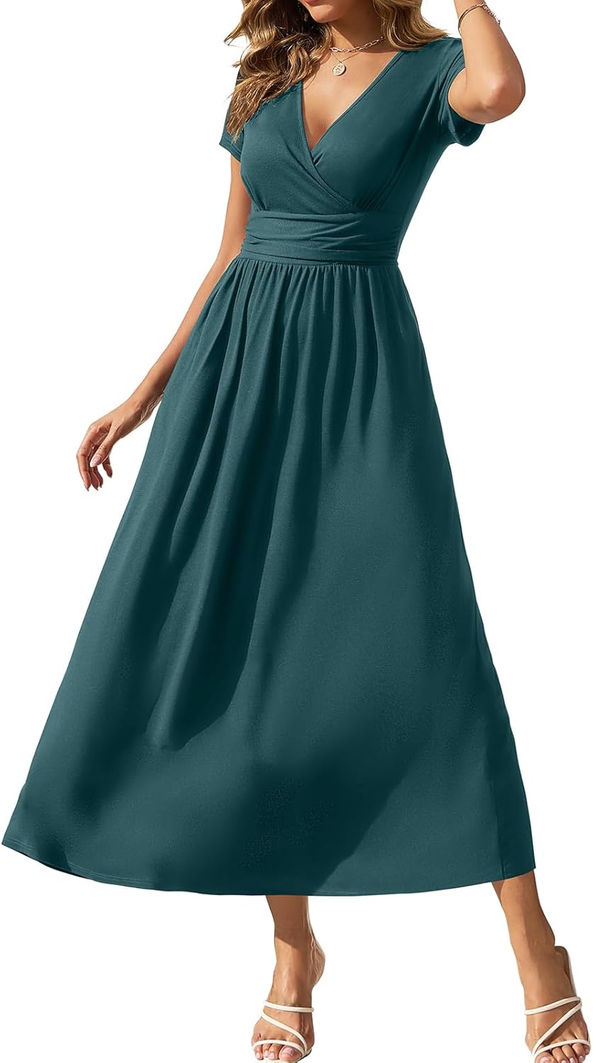 Gracyoga Women's Summer Dresses 2025 Short Sleeve Maxi Dress Casual V Neck Flowy Sundress with Pockets - Image 13