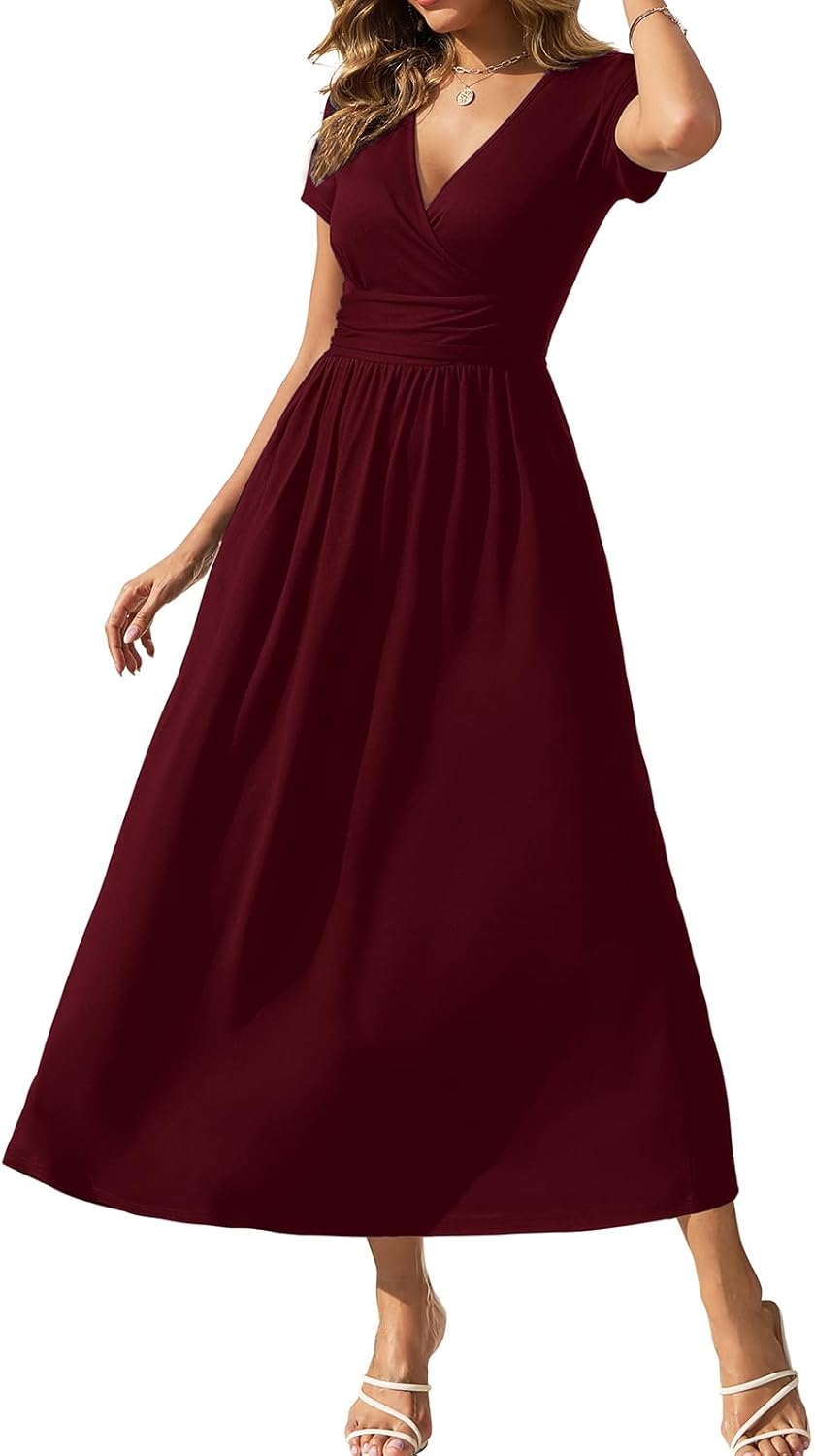 Gracyoga Women's Summer Dresses 2025 Short Sleeve Maxi Dress Casual V Neck Flowy Sundress with Pockets - Image 15