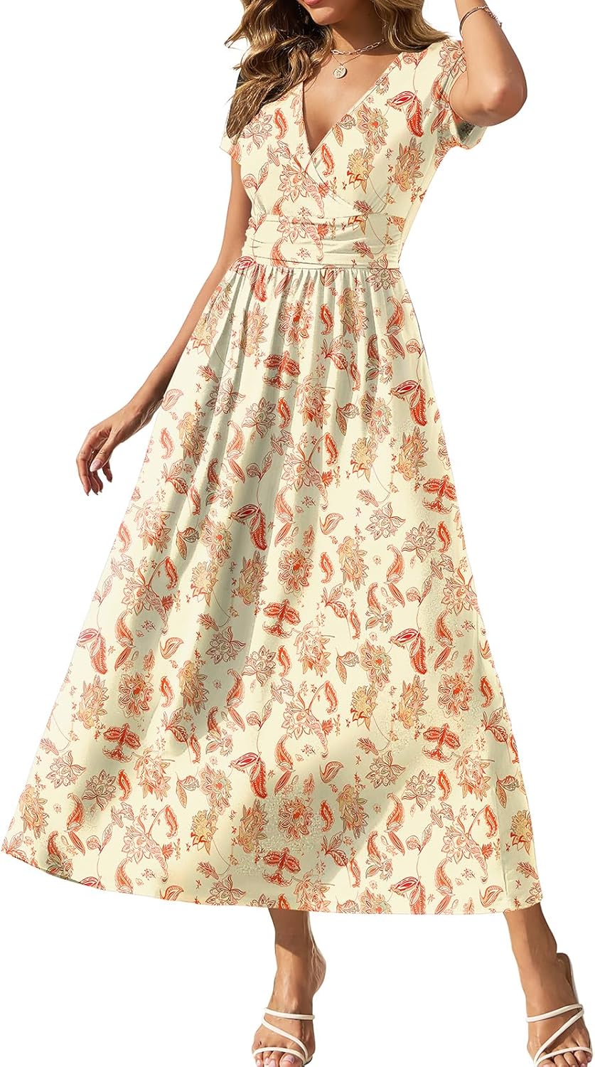 Gracyoga Women's Summer Dresses 2025 Short Sleeve Maxi Dress Casual V Neck Flowy Sundress with Pockets - Image 25