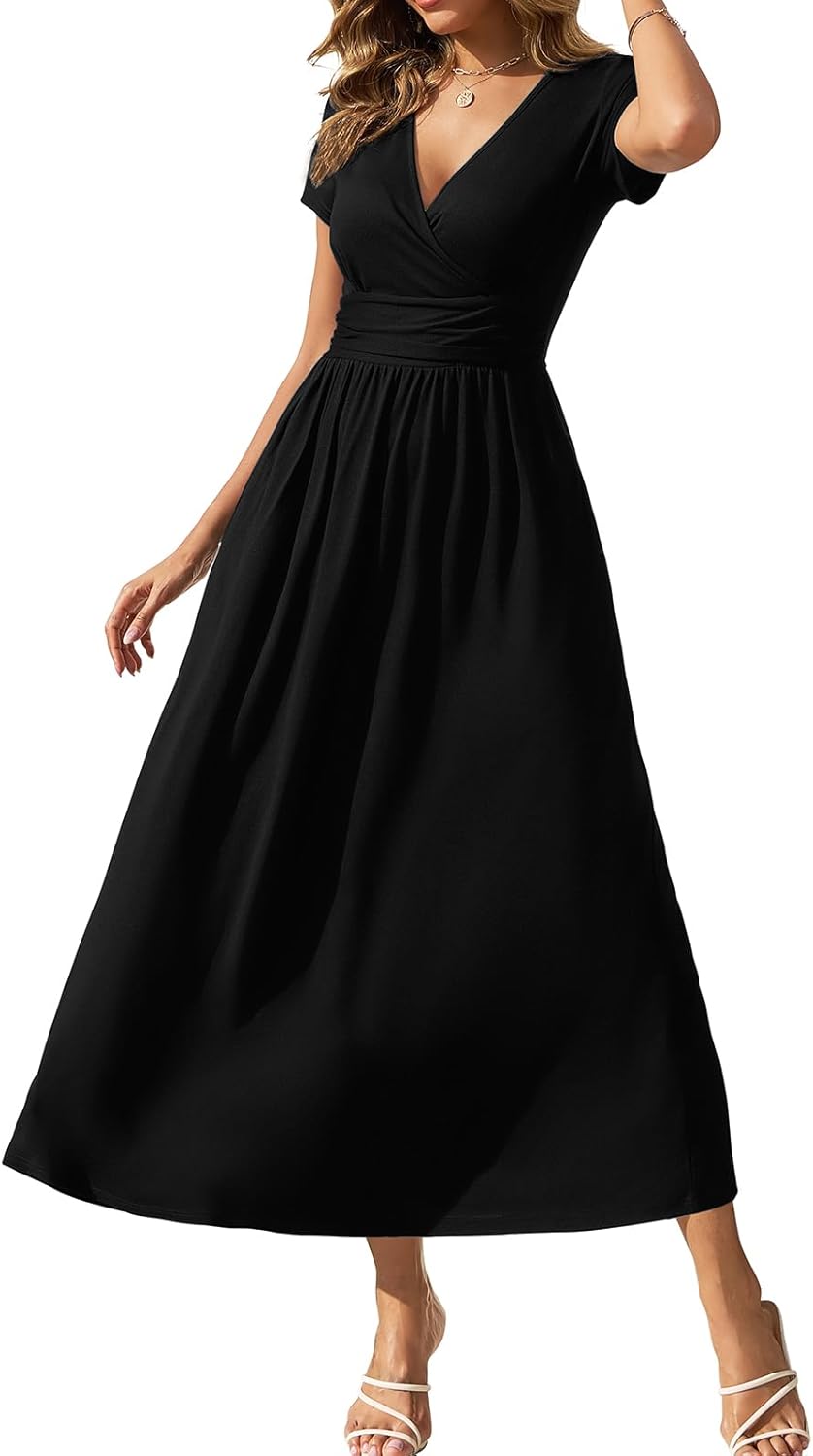 Gracyoga Women's Summer Dresses 2025 Short Sleeve Maxi Dress Casual V Neck Flowy Sundress with Pockets - Image 16