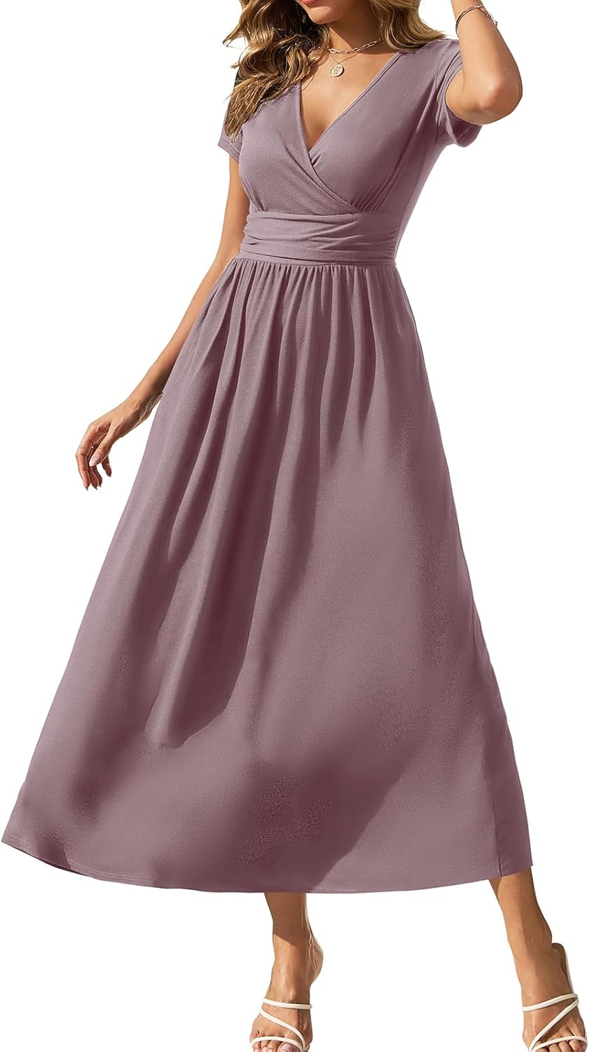 Gracyoga Women's Summer Dresses 2025 Short Sleeve Maxi Dress Casual V Neck Flowy Sundress with Pockets - Image 12