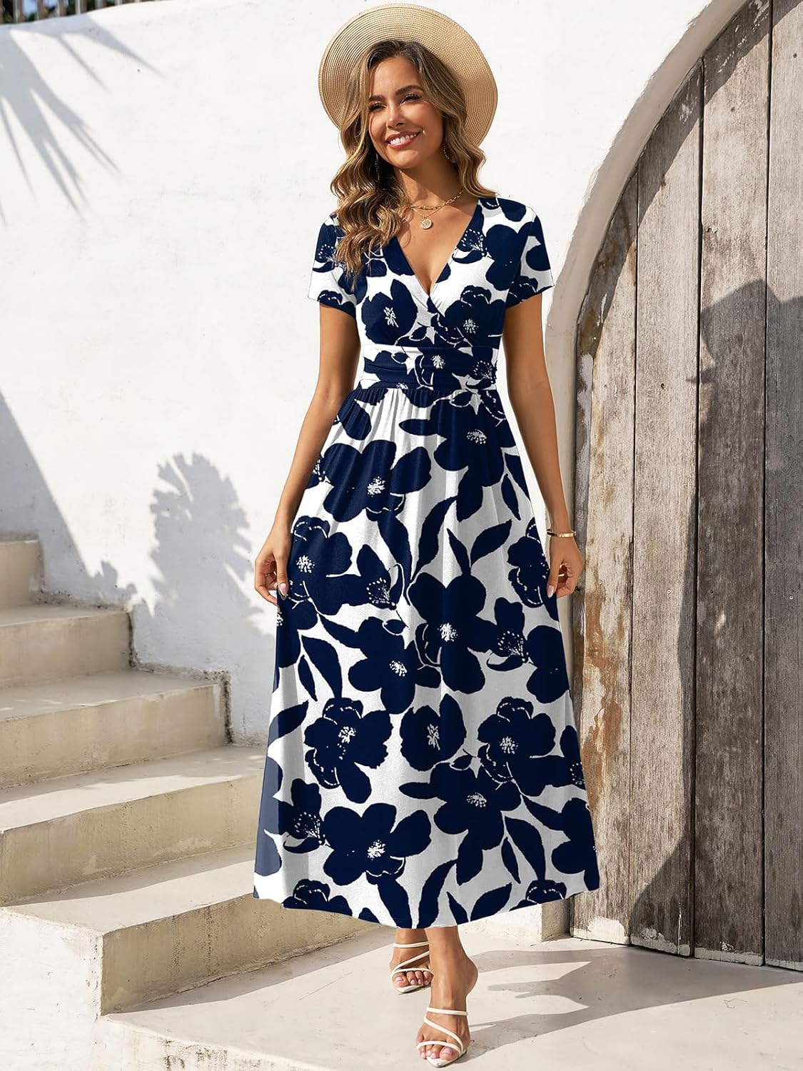 Gracyoga Women's Summer Dresses 2025 Short Sleeve Maxi Dress Casual V Neck Flowy Sundress with Pockets - Image 3