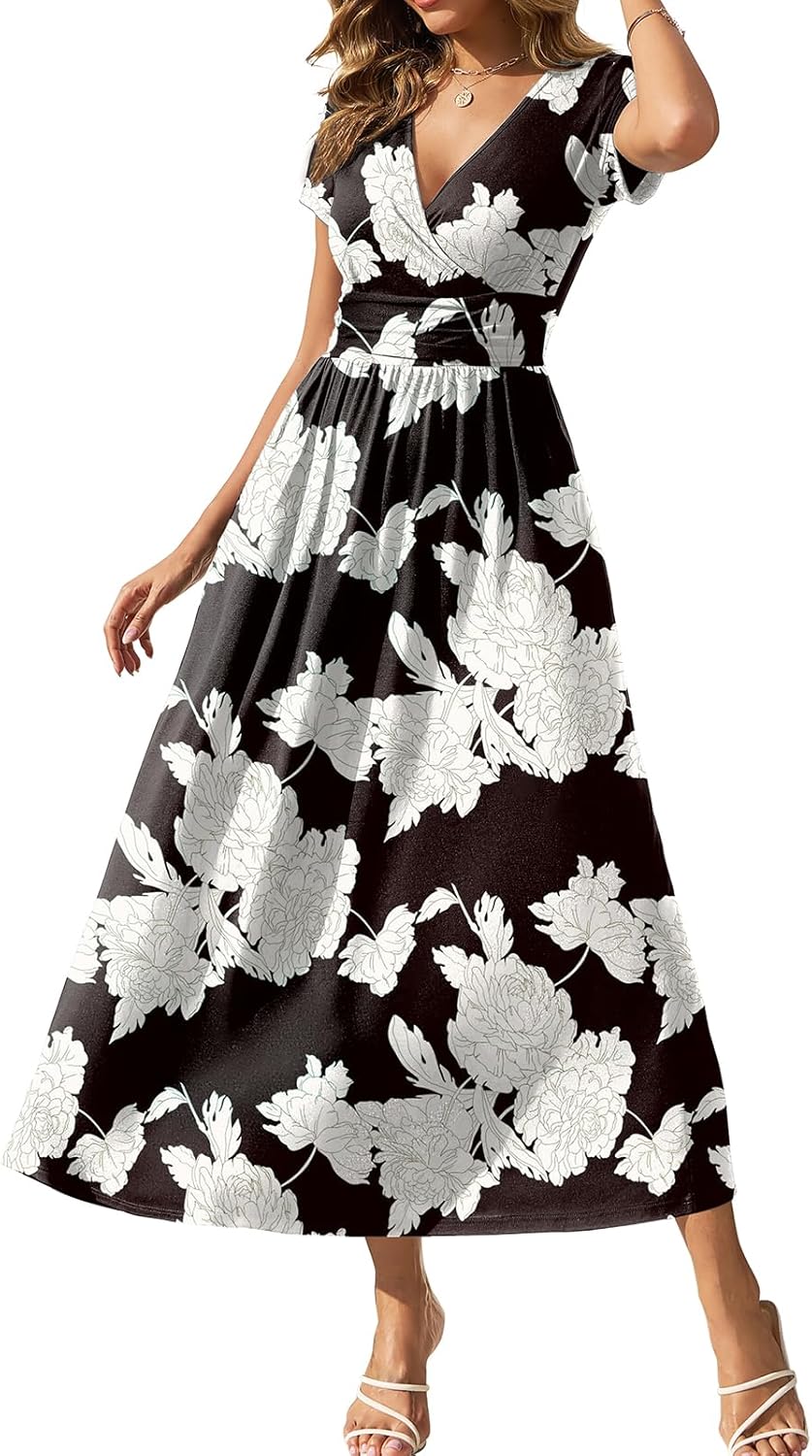 Gracyoga Women's Summer Dresses 2025 Short Sleeve Maxi Dress Casual V Neck Flowy Sundress with Pockets - Image 17