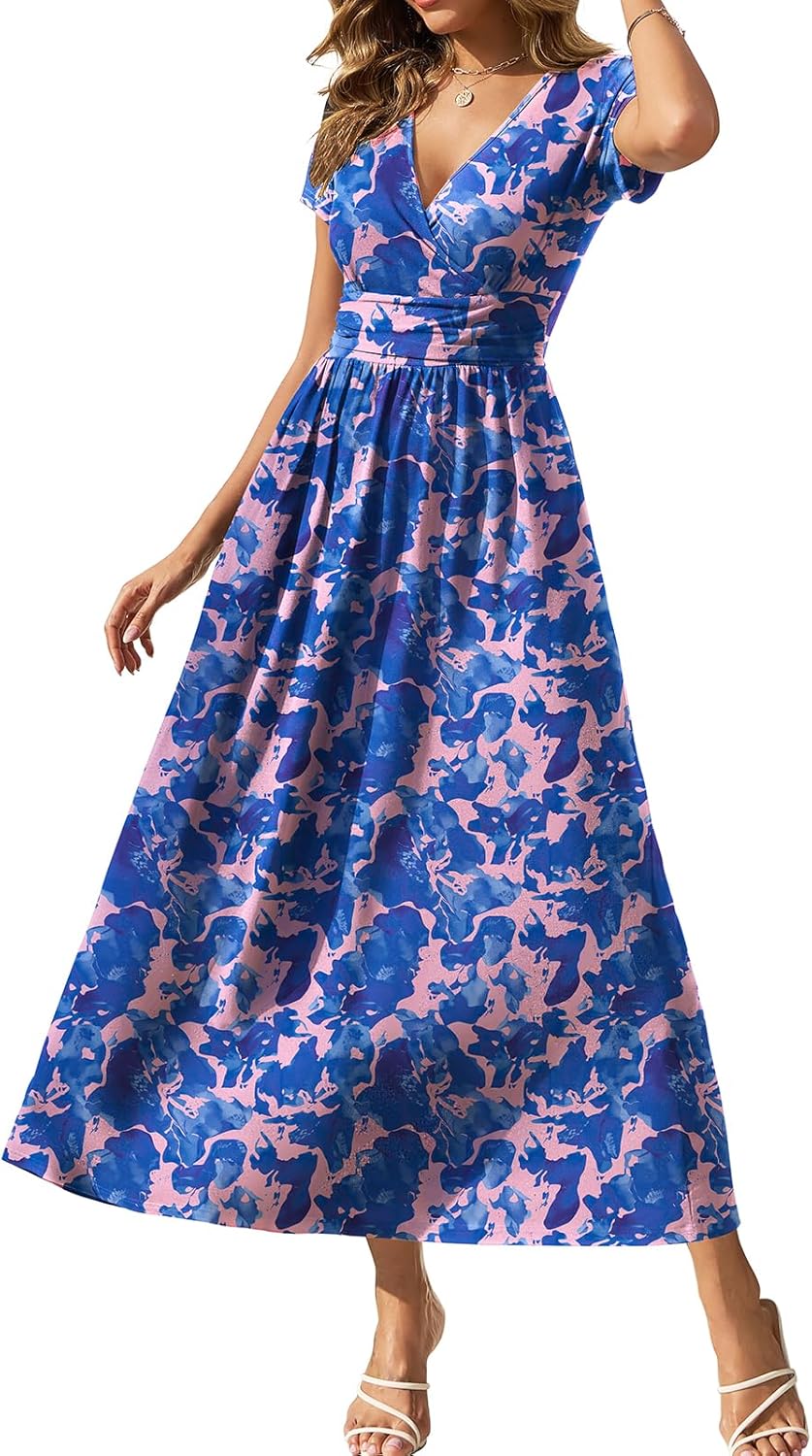 Gracyoga Women's Summer Dresses 2025 Short Sleeve Maxi Dress Casual V Neck Flowy Sundress with Pockets - Image 21