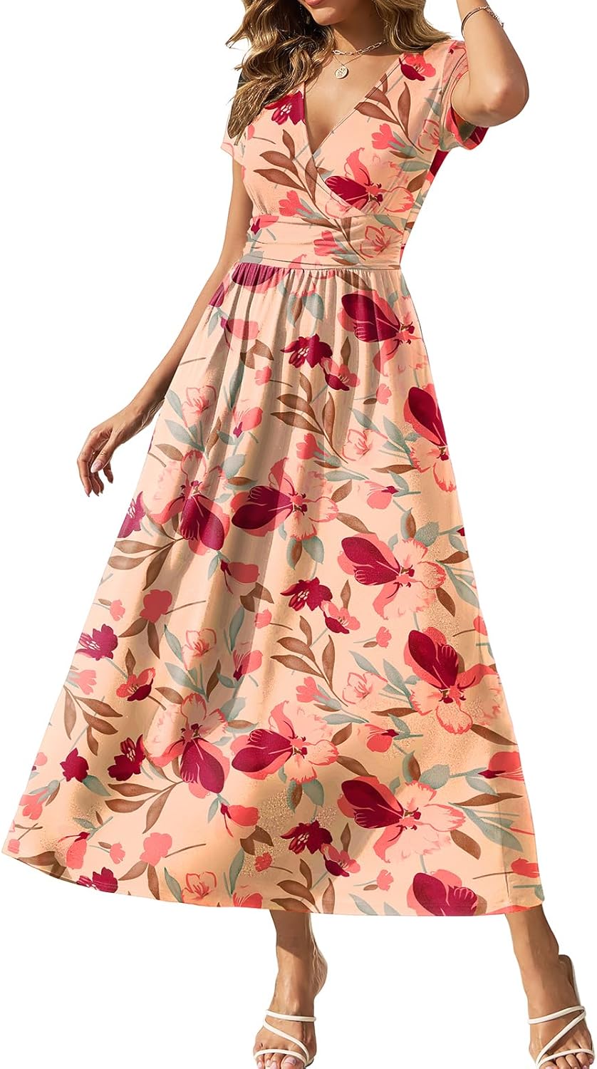 Gracyoga Women's Summer Dresses 2025 Short Sleeve Maxi Dress Casual V Neck Flowy Sundress with Pockets - Image 11