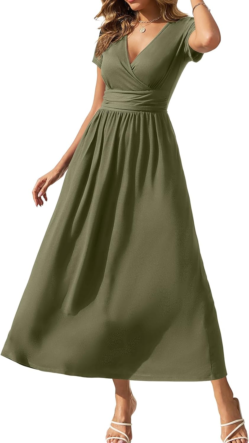 Gracyoga Women's Summer Dresses 2025 Short Sleeve Maxi Dress Casual V Neck Flowy Sundress with Pockets - Image 18