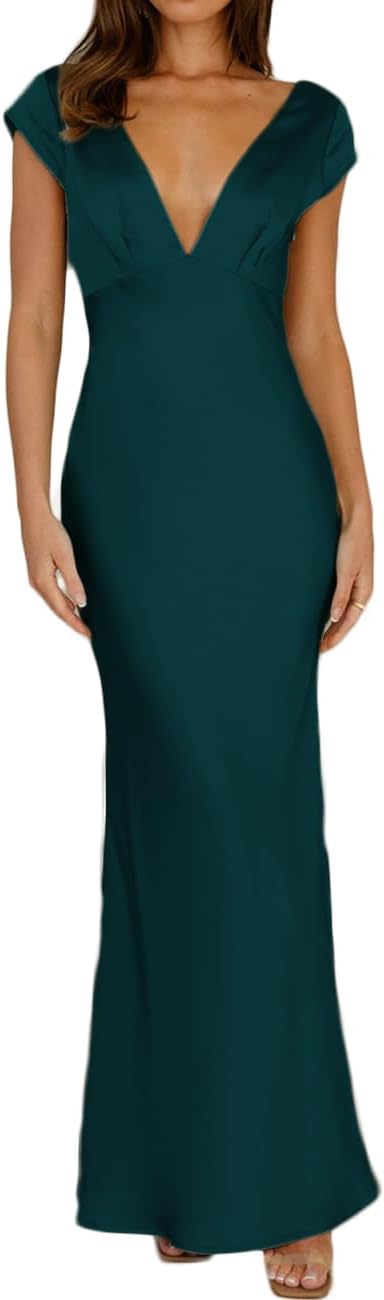 Halfisland Womens Summer Satin V Neck Cap Sleeve Backless Maxi Dress Elegant Twist Cut Out Midi Dresses Wedding Guest - Image 19