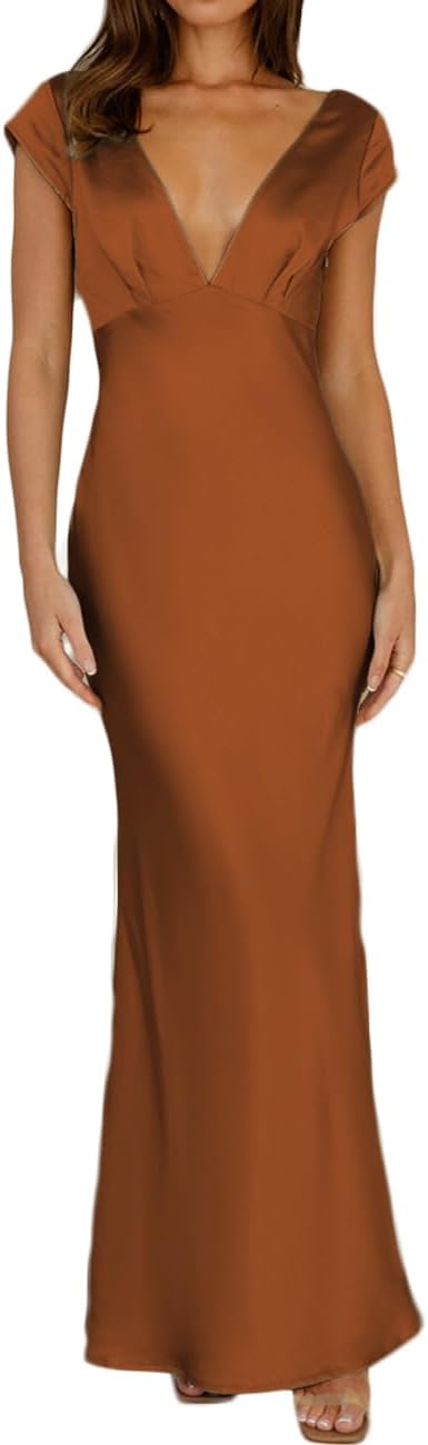 Halfisland Womens Summer Satin V Neck Cap Sleeve Backless Maxi Dress Elegant Twist Cut Out Midi Dresses Wedding Guest - Image 24