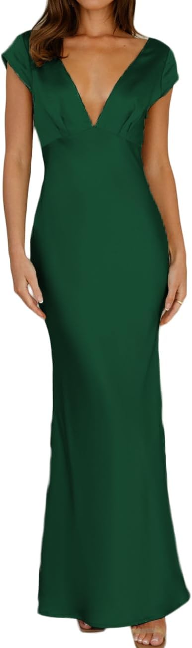 Halfisland Womens Summer Satin V Neck Cap Sleeve Backless Maxi Dress Elegant Twist Cut Out Midi Dresses Wedding Guest - Image 22