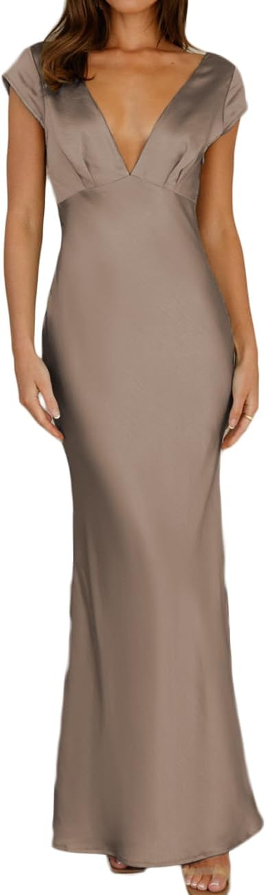 Halfisland Womens Summer Satin V Neck Cap Sleeve Backless Maxi Dress Elegant Twist Cut Out Midi Dresses Wedding Guest - Image 20