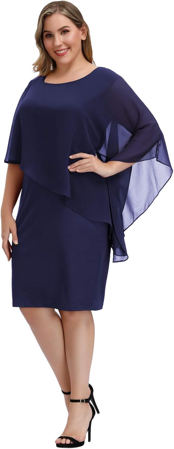 Hanna Nikole Women's Sleeveless Cape Dress with Chiffon Overlay Sequin Bodycon Pencil Dress - Image 4