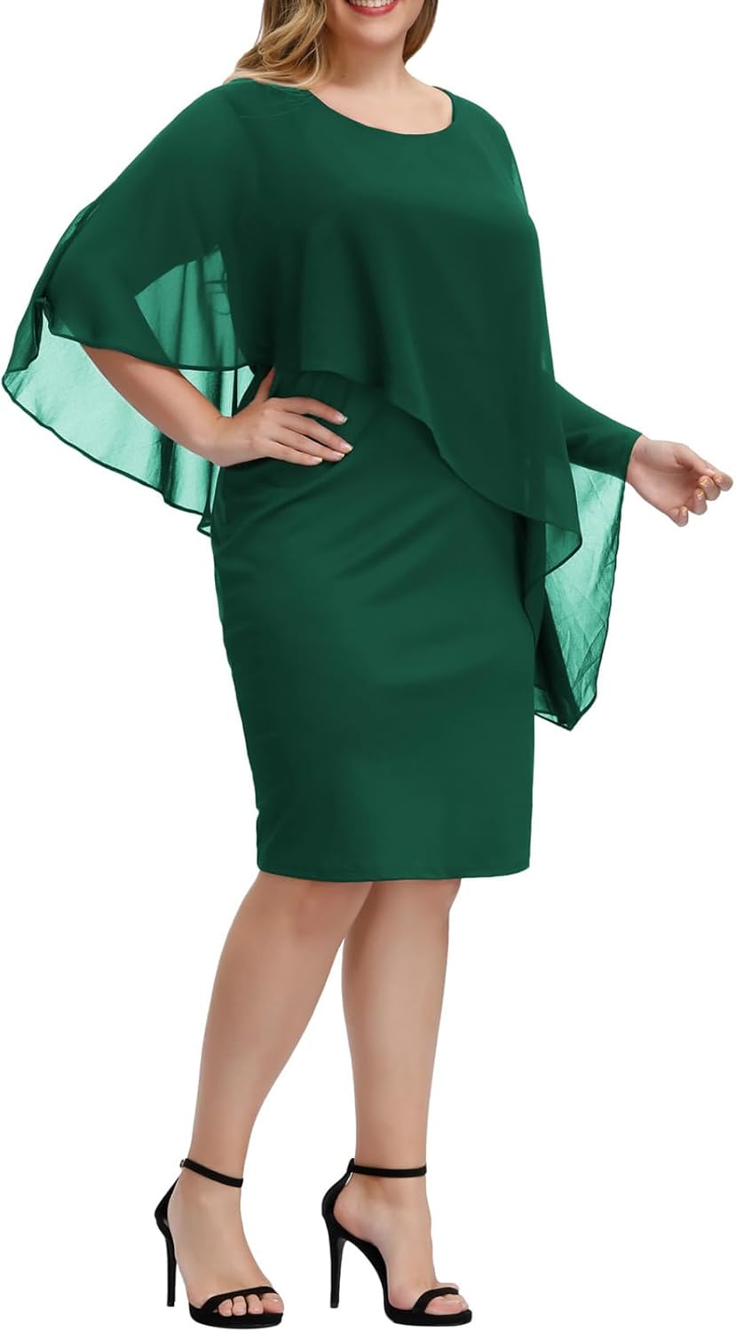 Hanna Nikole Women's Sleeveless Cape Dress with Chiffon Overlay Sequin Bodycon Pencil Dress - Image 7