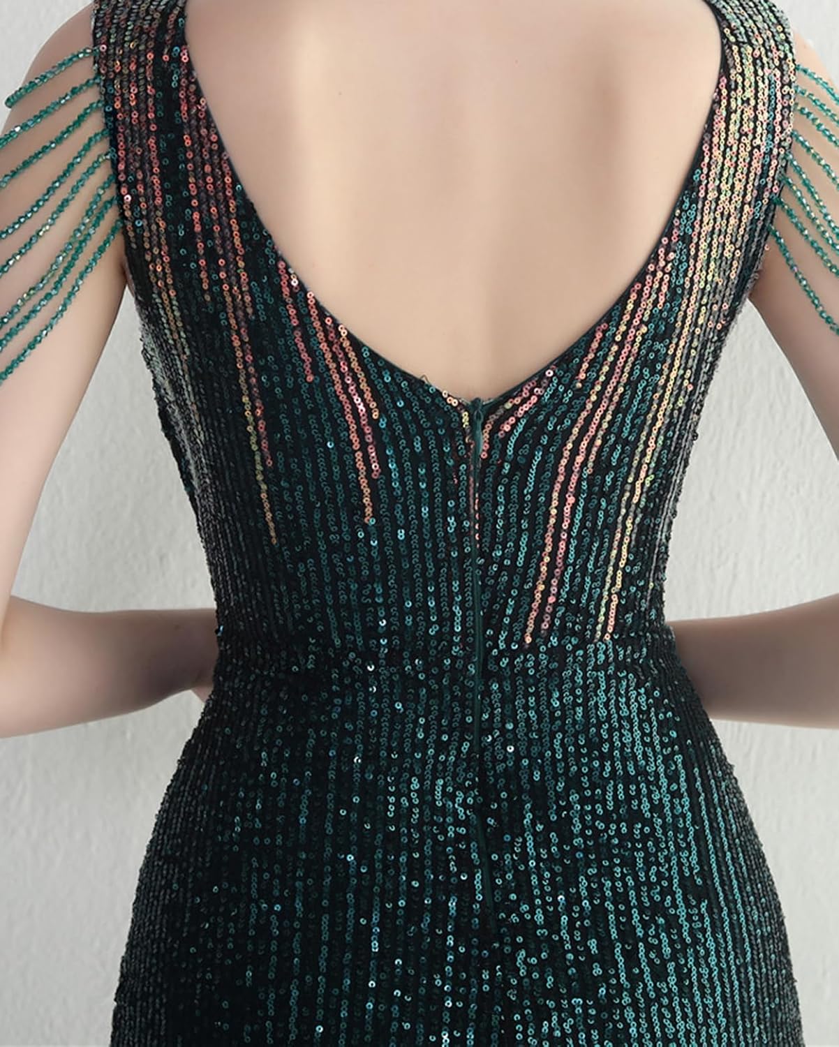 houstil Women's Tassels Sleeve Sequin Evening Gown 1920s Formal Maxi Wedding Guest Holiday Party Cocktail Dresses - Image 7