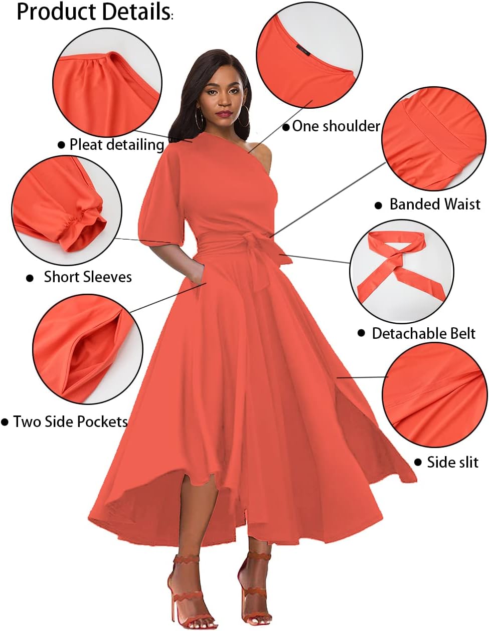 LILYIN Women\u2019s Elegant Off Shoulder Short Sleeve Belted Side Slit Cocktail Party Swing Dress with Pockets - Image 3