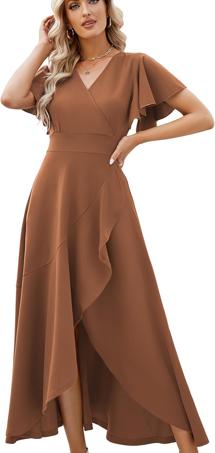 Long Black Formal Dresses for Women Gowns Evening Party Cocktail Dress,Split Elegant V Neck Wrap Ruffle Wedding Guest Dresses - Image 21