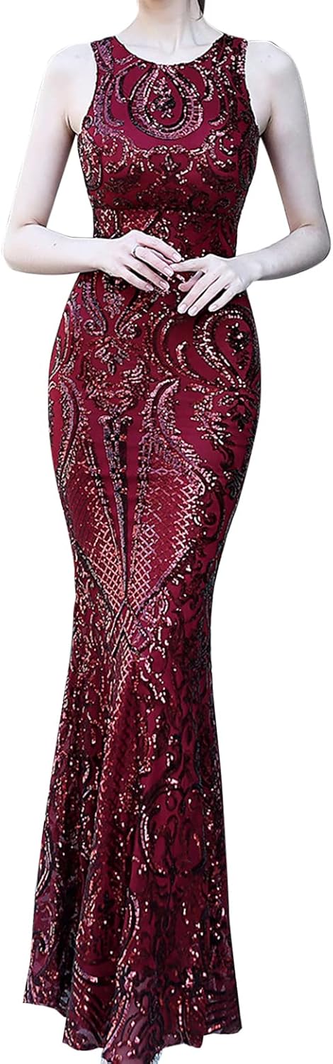 Madam Uniq Evening Gowns for Women Maxi Sequin Backless Cut Out Fishtail Elegant Formal Dress - Image 5