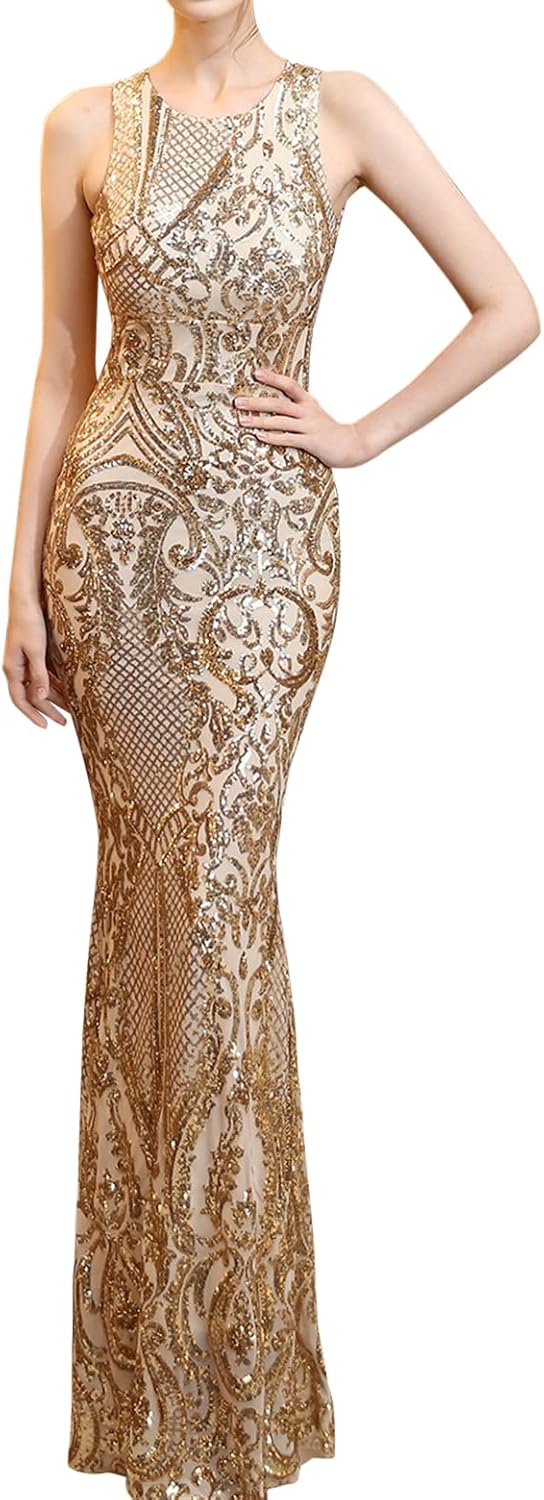 Madam Uniq Evening Gowns for Women Maxi Sequin Backless Cut Out Fishtail Elegant Formal Dress - Image 8
