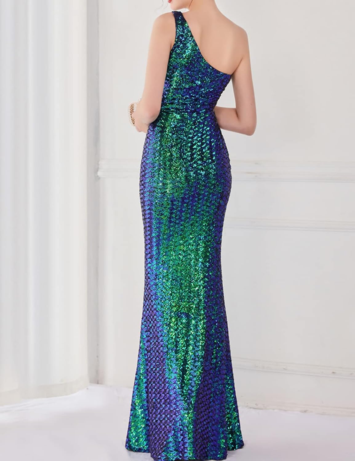 Madam Uniq One Shoulder Formal Dresses Elegant Evening Gowns for Women Sequins Maxi Dress - Image 3