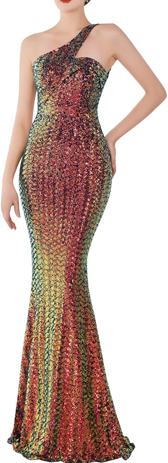 Madam Uniq One Shoulder Formal Dresses Elegant Evening Gowns for Women Sequins Maxi Dress - Image 7