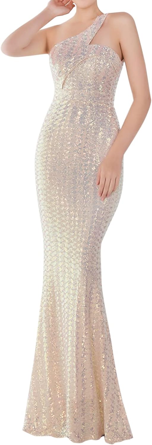 Madam Uniq One Shoulder Formal Dresses Elegant Evening Gowns for Women Sequins Maxi Dress - Image 12