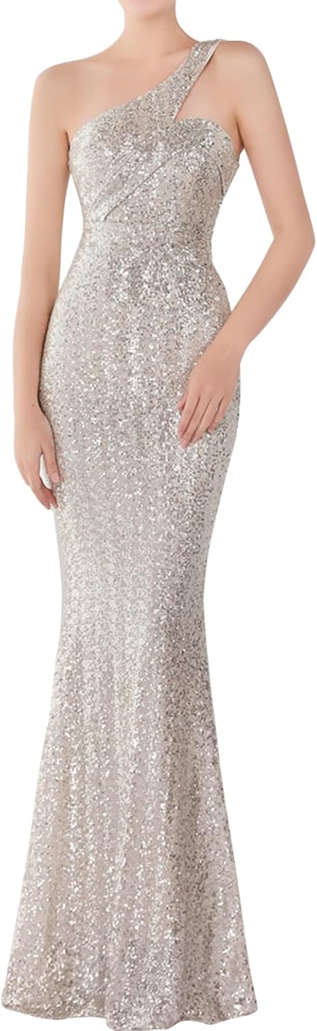 Madam Uniq One Shoulder Formal Dresses Elegant Evening Gowns for Women Sequins Maxi Dress - Image 8