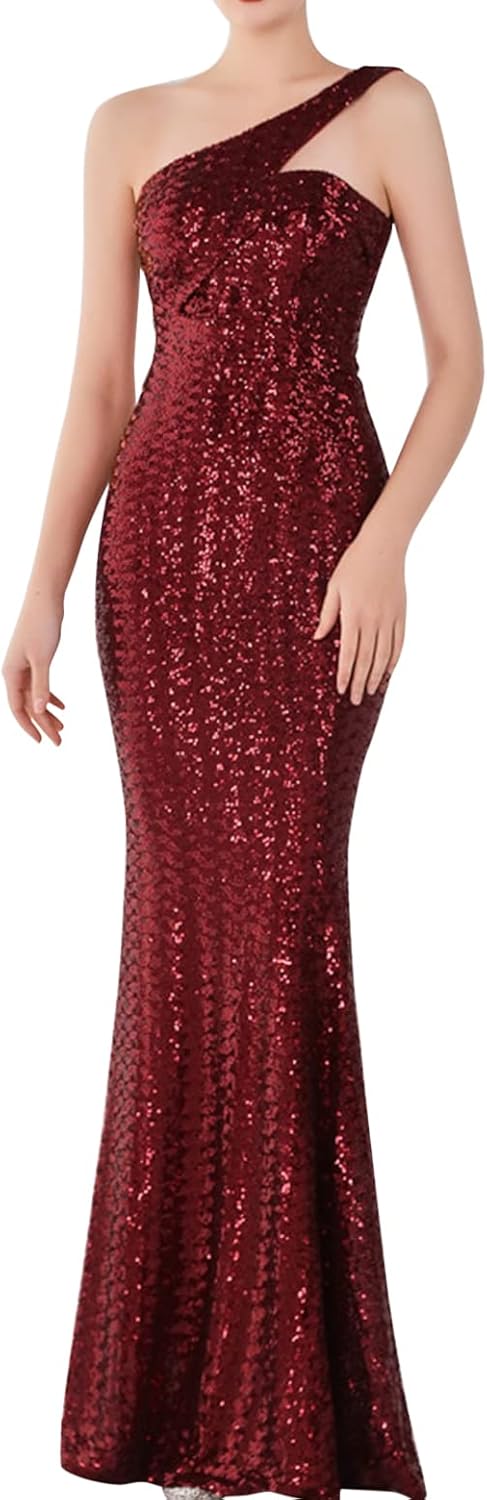 Madam Uniq One Shoulder Formal Dresses Elegant Evening Gowns for Women Sequins Maxi Dress - Image 10