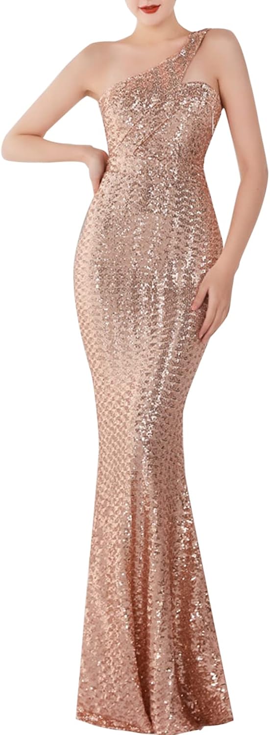 Madam Uniq One Shoulder Formal Dresses Elegant Evening Gowns for Women Sequins Maxi Dress - Image 13