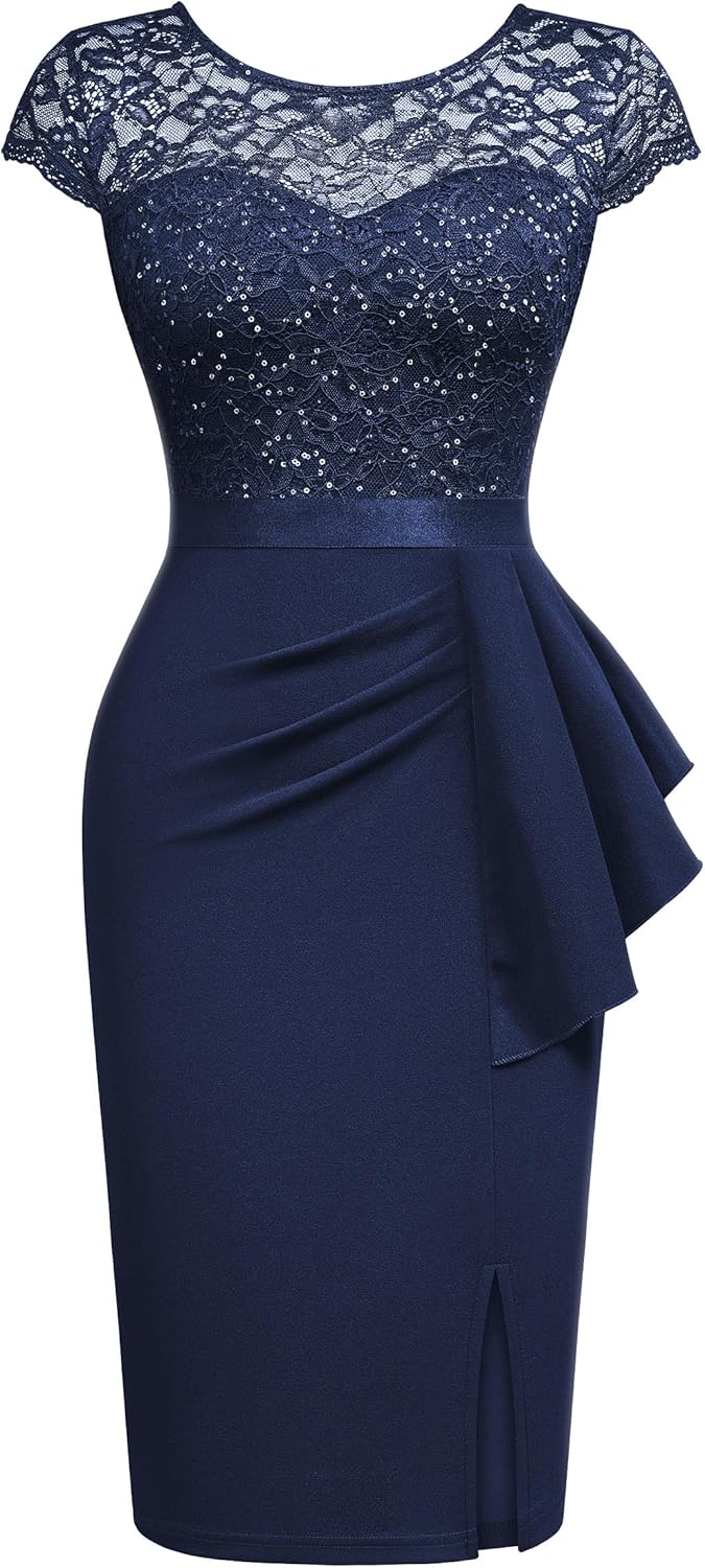 Miusol Women's Elegant Cap Sleeve Sequin Lace Cocktail Dress - Image 5