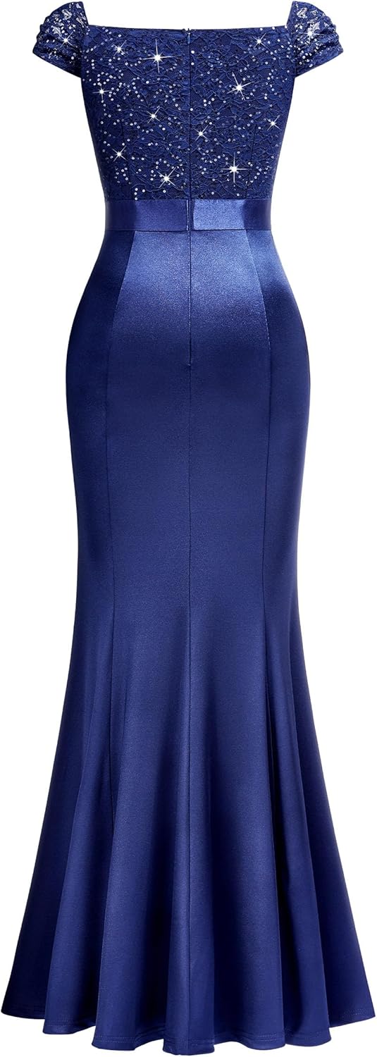 Miusol Women's Vintage V-Neck Slim Style Ruffle Split Evening Formal Maxi Dress - Image 4