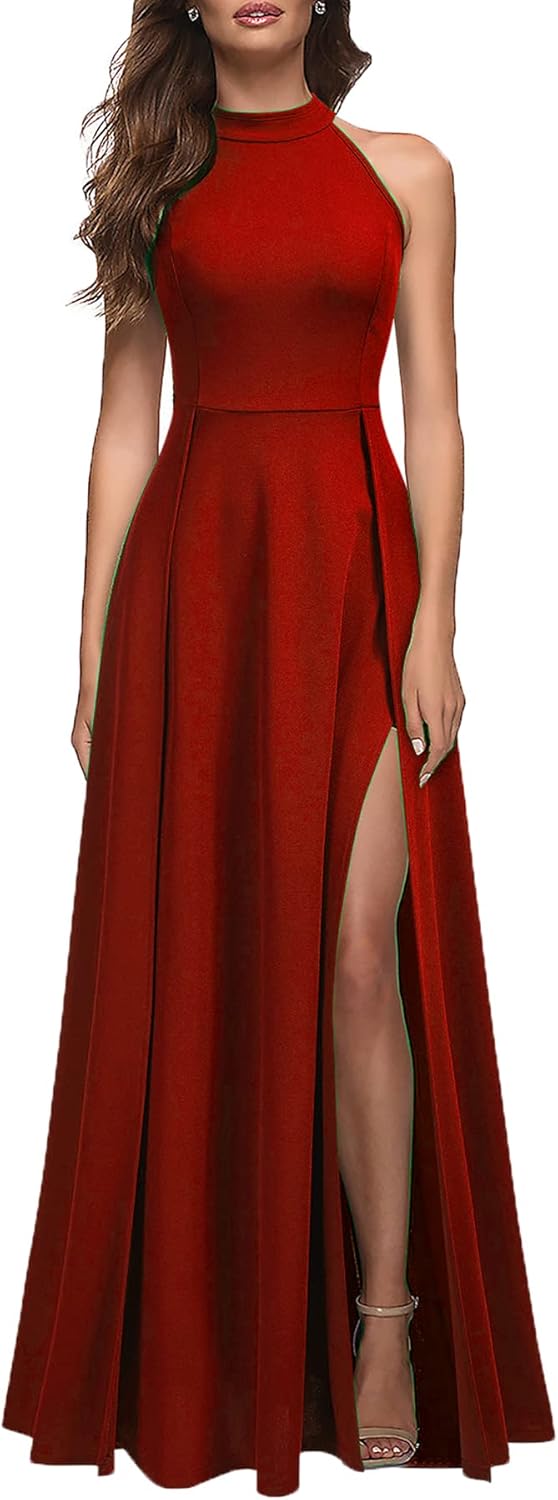 MUSHARE Women's Halter Neck Sexy Split Cocktail Party Maxi Long Formal Dress - Image 11