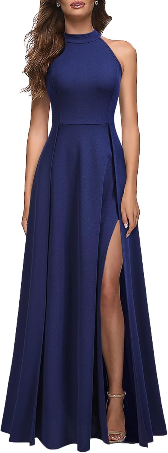 MUSHARE Women's Halter Neck Sexy Split Cocktail Party Maxi Long Formal Dress - Image 9