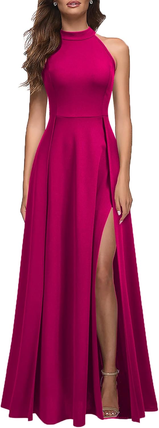 MUSHARE Women's Halter Neck Sexy Split Cocktail Party Maxi Long Formal Dress - Image 8