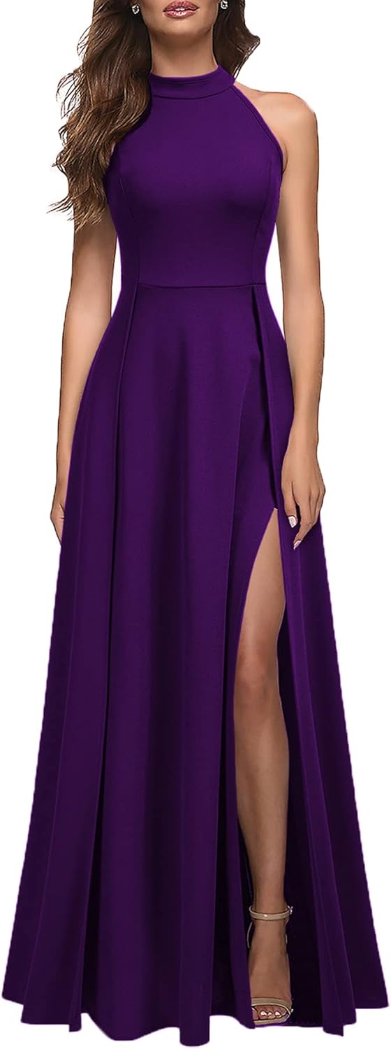 MUSHARE Women's Halter Neck Sexy Split Cocktail Party Maxi Long Formal Dress - Image 5